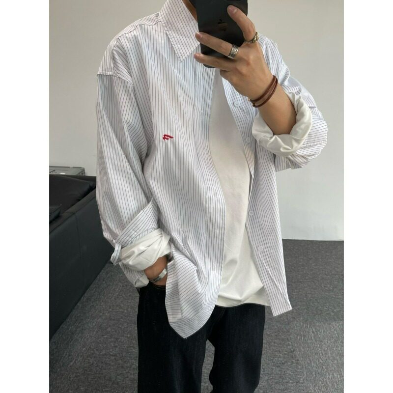 【26】5细条纹衬衫刺绣学院长袖防晒休闲衬衣A079-CS2260-P41,男装防晒衣,电商A079