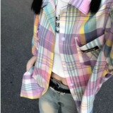 [006]格子短袖衬衫男女百搭宽松潮牌半袖衬衣外套A079-C5231-P33，男装T恤，电商A079
