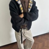 【254】双面穿千鸟外套男情侣宽松开衫连帽卫衣A079-WY118-P55，女装短外套，电商A079