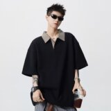 [012]假两件高质格纹翻领POLO衫男宽松上衣潮流A079-S243-P30，男装Polo衫，电商A079