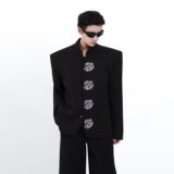 [001]立领黑色西装外套男烫钻花朵重工垫肩西服A079-XZ034-P65，男装西服套装，电商A079