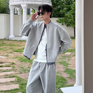 [004]假两件条纹拼接开衫卫衣男宽松情侣休闲外套A079-J56-P56图片