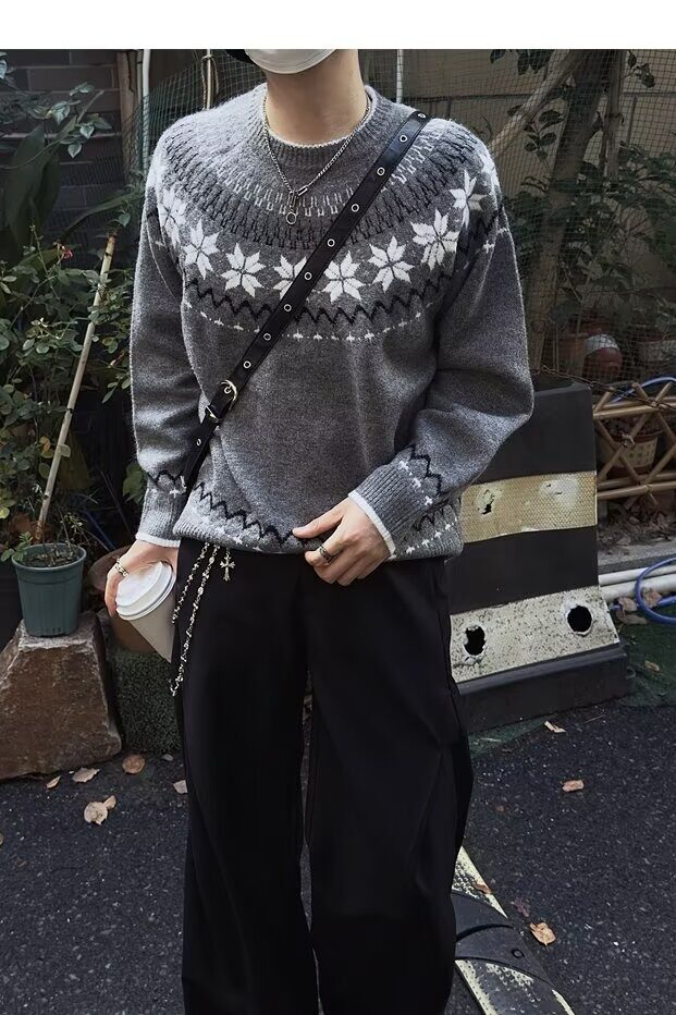 【94】圆领针织衫费尔岛提花毛衣A079-0017-P49,男装针织衫/毛衣,电商A079