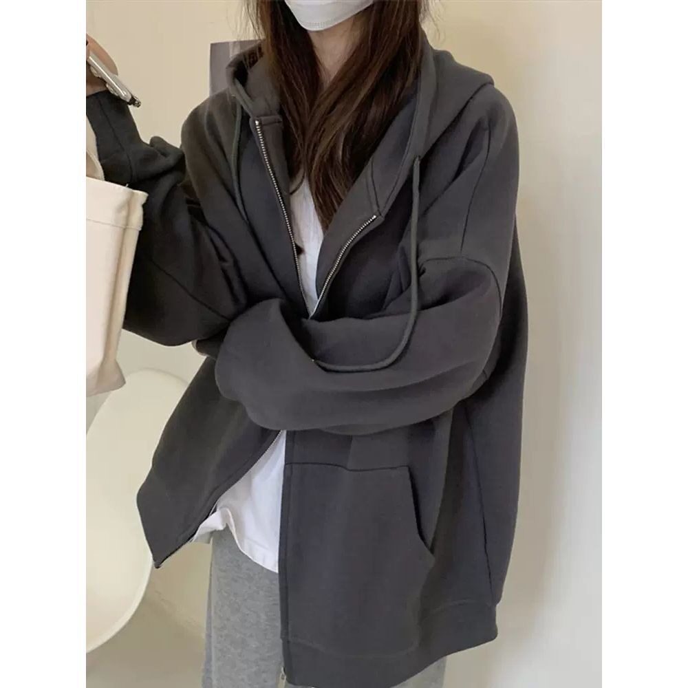 【213】纯色外套新款春秋冬韩系宽松连帽卫衣A079-A2201加绒-P53,女装短外套,电商A079