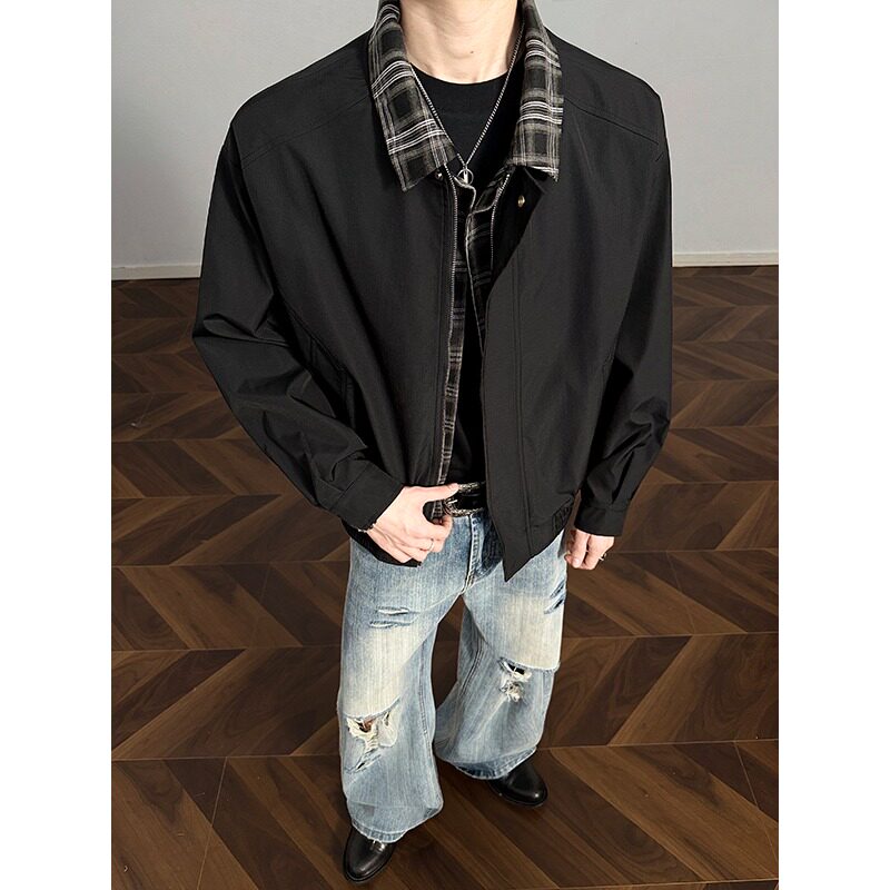 [001]格子拼接假两件外套男夹克上衣服A079-AA32-P59,男装夹克,电商A079