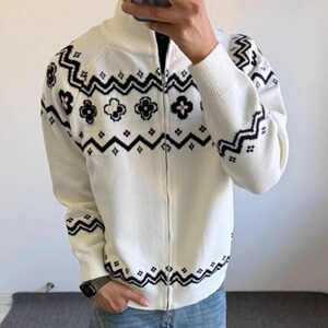 【7】开衫立领毛衣男女同款秋冬季针织外套A079-9575-P58,浅蓝西服的搭配图片