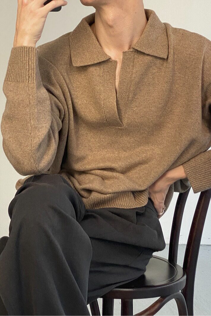 【32】POLO领毛衣潮男慵懒风V领针织毛衣秋冬A079-2323-P52,男装针织衫/毛衣,电商A079