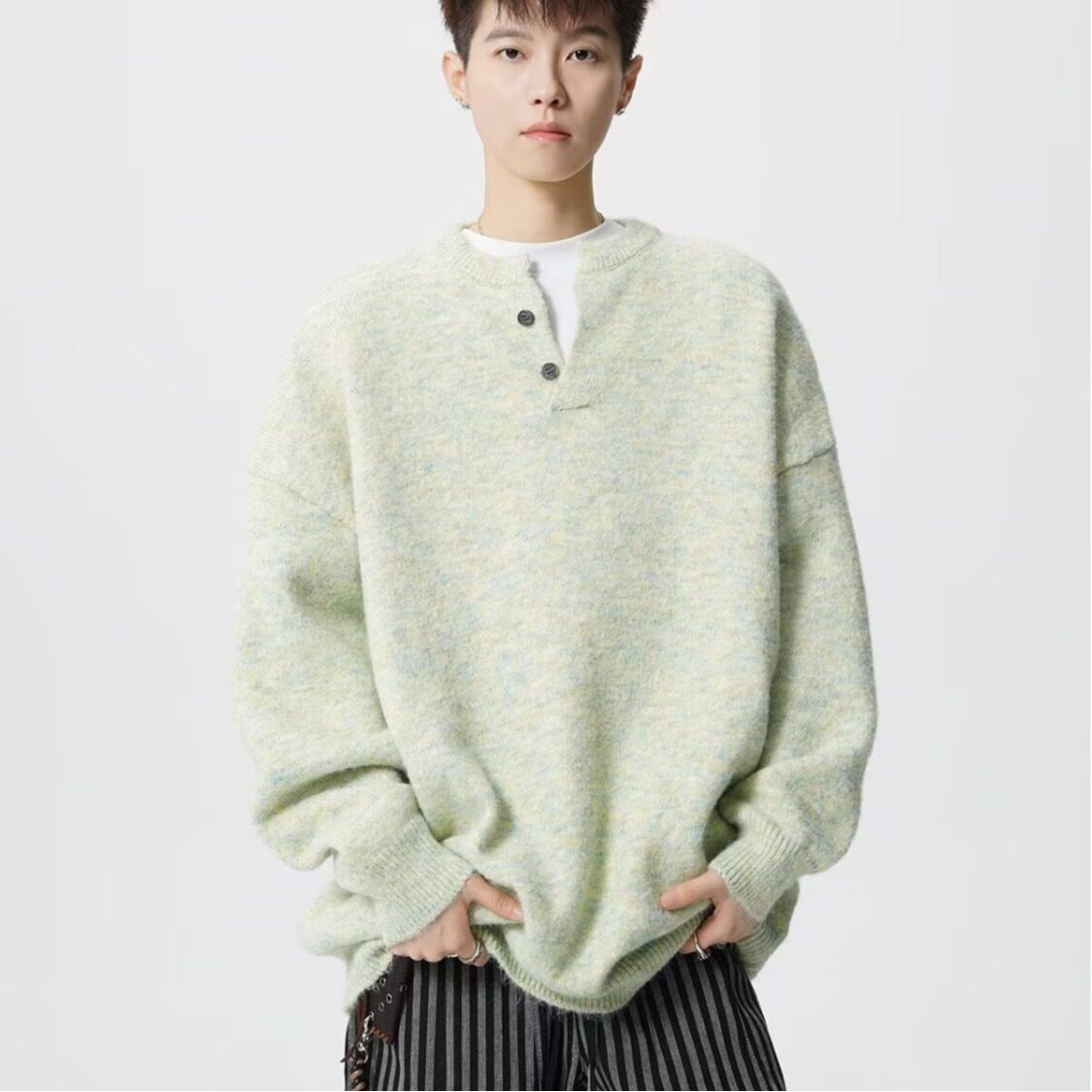 【250】圆领套头加厚青年针织衫男士毛衣带纽扣A079-MY154-P59,男装针织衫/毛衣,电商A079