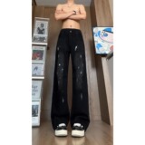25原版质量半松紧涂鸦直通牛仔裤A079-445-P46，男装牛仔裤，电商A079