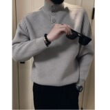 【201】25宽松时尚排扣高领休闲打底针织衫A079-MY3488-P63，男装T恤，电商A079