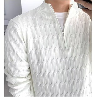 M48 男麻花褶立领毛织线衣外套A079 半高领拉链针织衫 P49