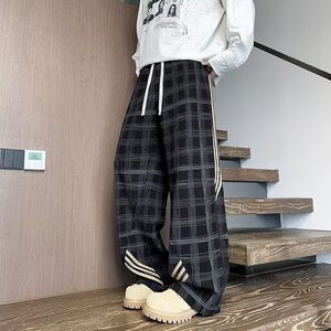 【190】25三条杠男休闲裤主图格子裤A079-C334-P40图片