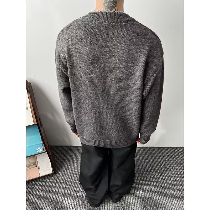 【网41】撞色灰色圆领针织毛衣男A079-M5807-P55,男装针织衫/毛衣,电商A079