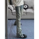 [008]侧拉链牛仔裤男潮牌设计感工装长裤A079-N7268-P38，男装牛仔裤，电商A079