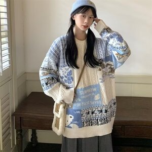 【网2】拼接毛衣男圆领日系ins保暖情侣针织衫A079-YM24-P47图片