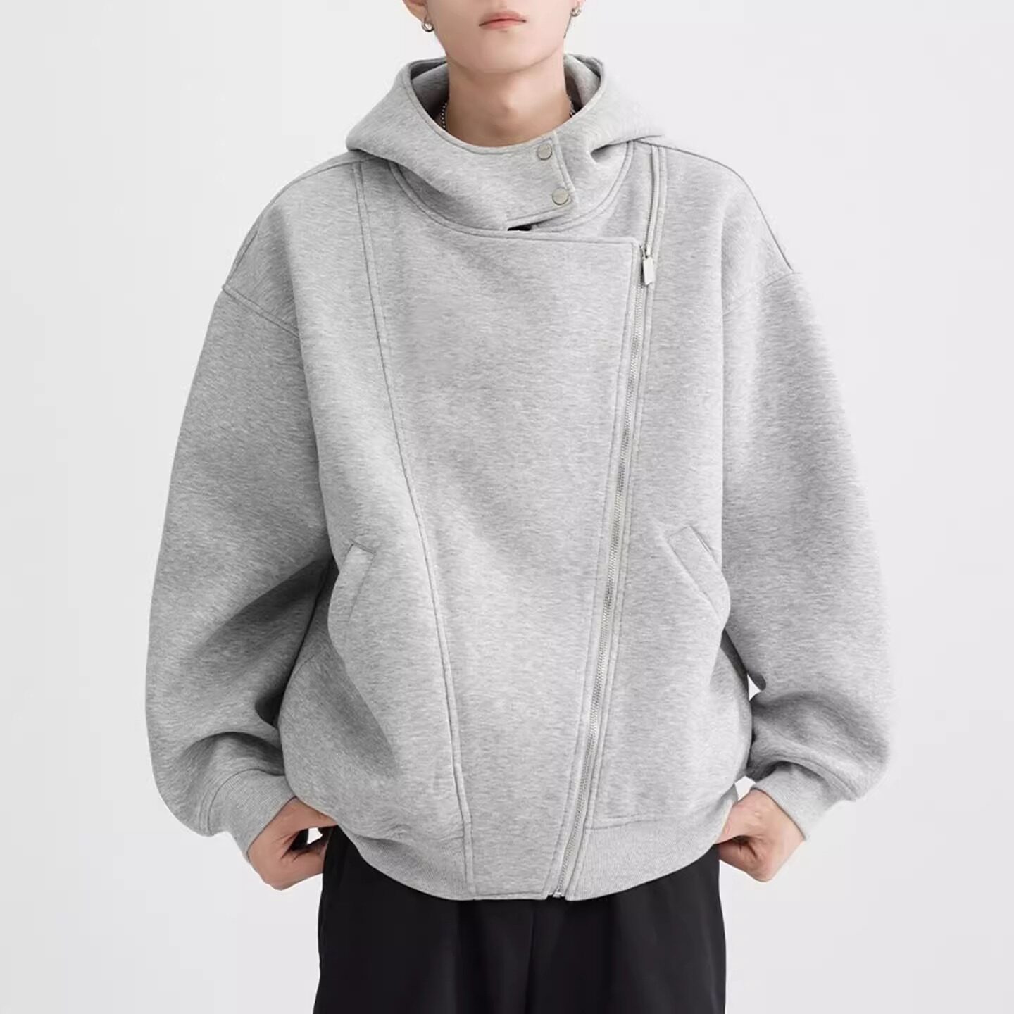 【网19】双拉链设计感开衫连帽卫衣男女A079-W303-P57,男装卫衣,电商A079