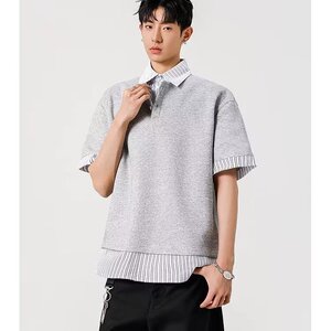 [003]假两件条纹polo领短袖t恤女宽松休闲百搭上衣A079-D902-P37图片