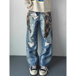 【079】印花破洞牛仔裤男女宽松A079-N50-P55，男装牛仔裤，电商A079