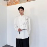[006]绣花风衬衫男长袖休闲垂感痞帅衬衣发型师A079-CS909-P48，男装衬衫，电商A079