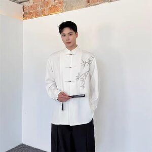 [006]绣花风衬衫男长袖休闲垂感痞帅衬衣发型师A079-CS909-P48图片