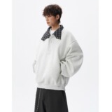 纽扣拼接格纹立领翻领卫衣男女宽松长袖上衣A079-W212-P53，男装卫衣，电商A079