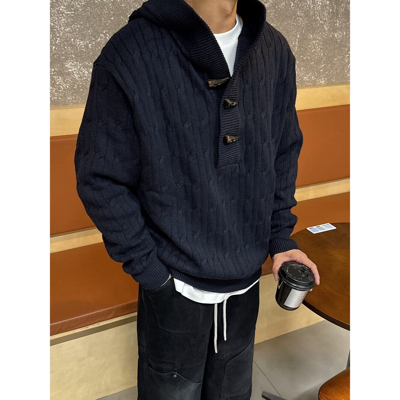 【40】连帽针织衫北极绒牛角扣毛衣A079-MY65-P63，男装针织衫/毛衣，电商A079