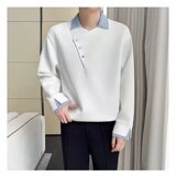 【网59】假两件撞色拼接衬衫领长袖T恤男款A079-D640-P43，男装T恤，电商A079