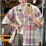 [006]格子短袖衬衫男女百搭宽松潮牌半袖衬衣外套A079-C5231-P33，男装T恤，电商A079