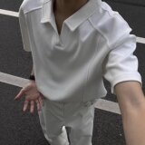[012]纯色翻领T恤男女长袖T恤polo衫情侣装A079-D910-P30，男装T恤，电商A079