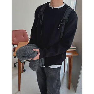 【106】灰色破坏风毛衣男秋冬针织打底衫A079-MY5011-P63图片