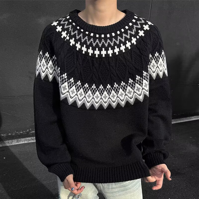 【300】提花圆领针织衫男宽松情侣休闲打底毛衣A079-M9070-P56,男装T恤,电商A079