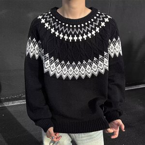 【300】提花圆领针织衫男宽松情侣休闲打底毛衣A079-M9070-P56图片