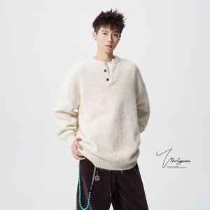 【250】5圆领套头加厚青年针织衫男士毛衣带纽扣A079-MY154-P59图片