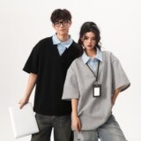 [003假两件拼接polo领短袖男宽松衬衫百搭情侣A079-D915-P33，男装T恤，电商A079