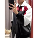 【网7】美式pu皮衣飞行员夹克男款情侣拼接撞色A079-JK8574-P67，男装夹克，电商A079