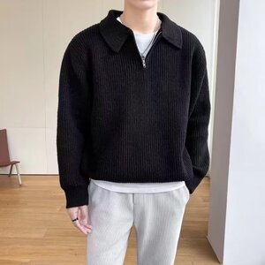 【2】翻领套头毛衣男休闲纯色百搭夹克潮牌半拉链A079-YM33-P49图片