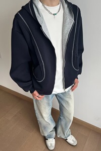 [【网138】开衫连帽卫衣外套男女宽松基础百搭A079-W138-P55图片