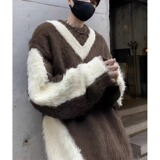 【7】5毛衣男女高级假两件毛衫慵懒风长毛上衣A079-MY9158-P53，男装针织衫/毛衣，电商A079