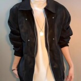 [001]翻领皮衣外套春秋季哈潮流百搭休闲男女款外套A079-259-P75，男装皮衣，电商A079