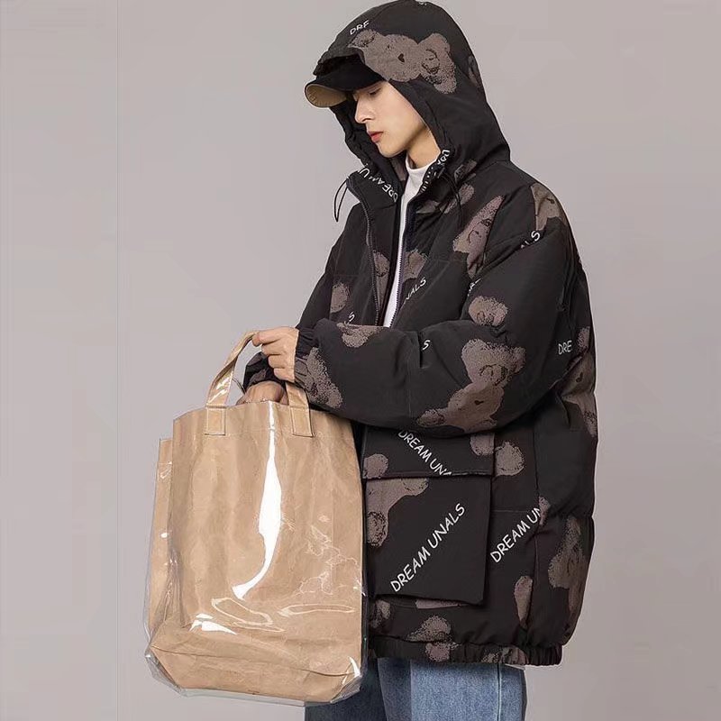 棉服男秋冬季印花小熊外套男潮牌宽松情侣装棉衣A079-4566-P75,男装棉衣,电商A079