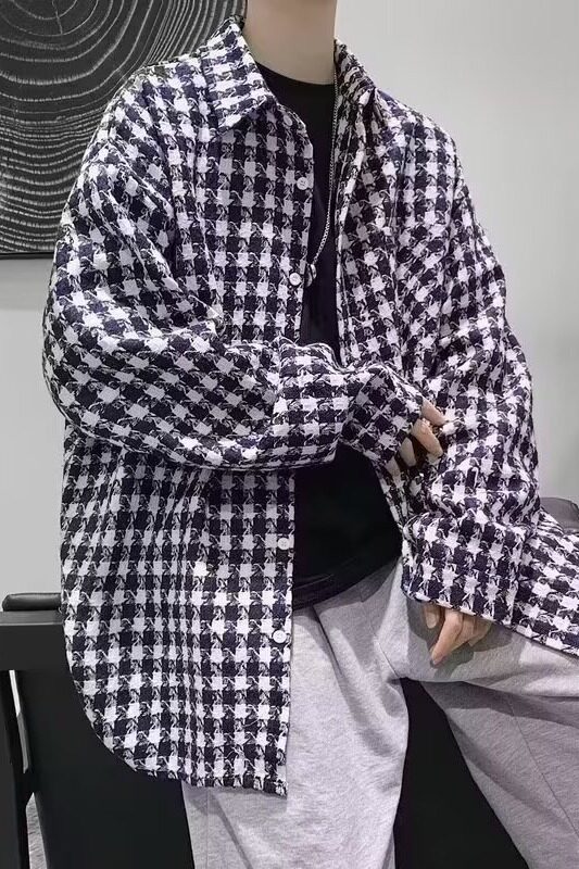 【271】休闲单口袋渐变时尚格子宽松棉质长袖衬衫A079--CS408-P51,男装衬衫,电商A079