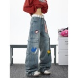 【119】可爱印花工装牛仔裤直筒拖地裤A079-9018-P57，男装牛仔裤，电商A079