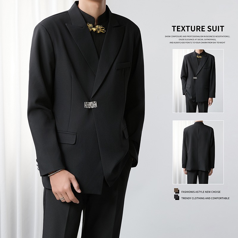 【网45】黑色高级感夹扣西装外套男秋季A079--W34-P62，男装西服套装，电商A079