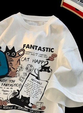 [003]卡通猫英文字母t恤男生五分袖t恤夏新款短袖A079-H1376-P24