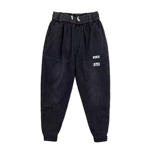 【002】加绒黑小脚休闲裤拼接刺绣束脚牛仔裤百搭A079-K591-P59图片