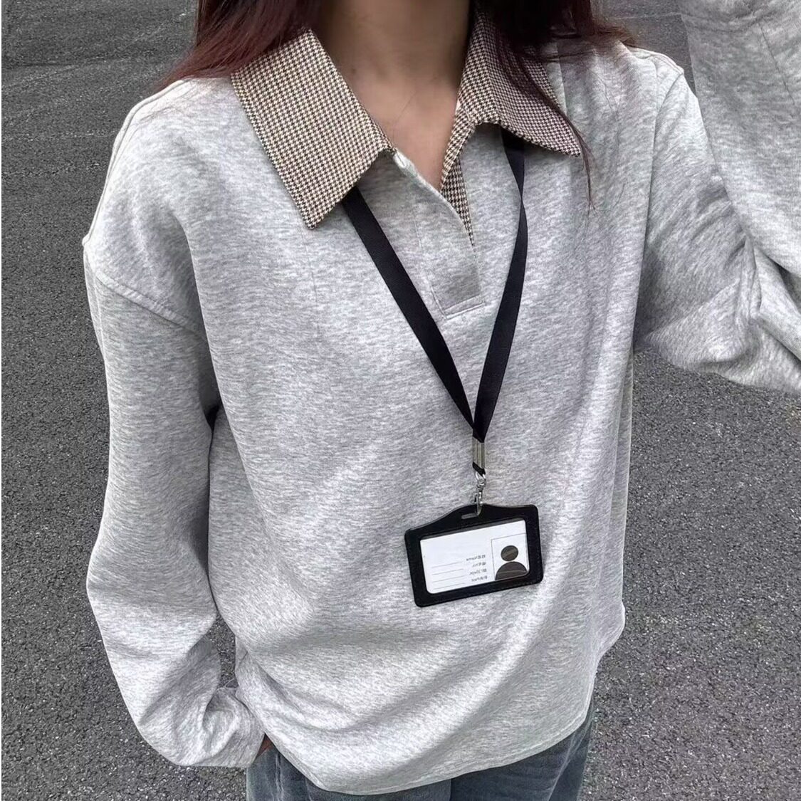 【网59】2025千鸟格拼接p0l0领卫衣A079-W87-P35，男装卫衣，电商A079