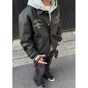 【77】酒红色pu皮夹克外套飞行员棒球服男A079-3612-P67图片