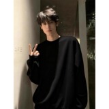 【001】5男士长袖T恤重磅纯色纯棉宽松打底衫A079-10036-P28，男装T恤，电商A079
