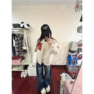 棉衣时尚慵懒潮流气质刺绣拼皮棒球服A079-WT104-P65图片