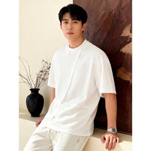[003]\夏季交叉罗纹领口半高领短袖T恤男半袖上衣A079-D906-P27图片